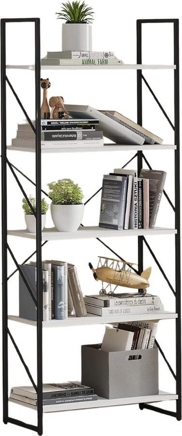 SureDeal Depot SureDeal Kast Huiskamer Boekenkast Zwart Wit 60x30x158cm Design Kast Binnen Kasten