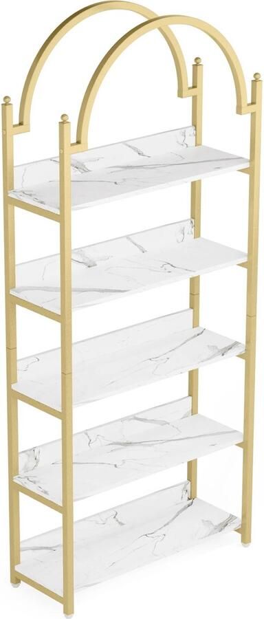 SureDeal Depot SureDeal Kast Huiskamer Luxe Boekenkast Goud 80x30x184cm Design Kast 5 Lagen Binnen Kasten Vakkenkast