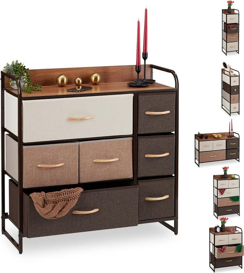 SureDeal Depot SureDeal Kast Ladekast 7 Manden 80x31.5x79 cm Hout Bruin Binnen Kast Vakkenkast Boekenkast Opbergkast Halorganizer