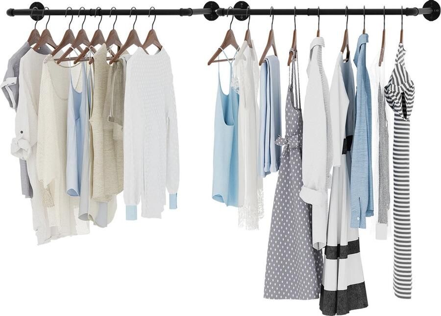 SureDeal Depot SureDeal Kledingrek Kapstok Industrieel Set van 2 Hangend Kledingstangen Wandkapstok Wandrek 92x25x8.5 cm Kledinghangers Slaapkamer Kantoor