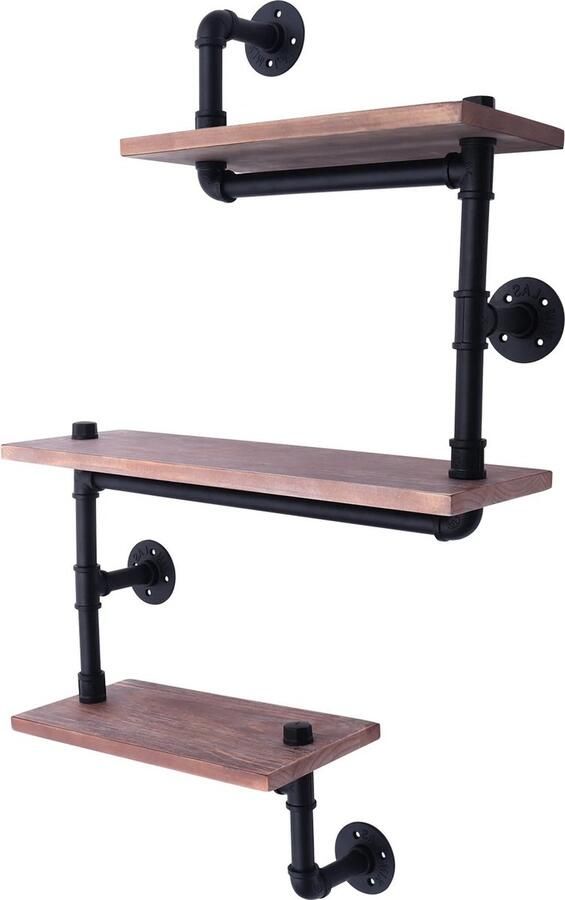 SureDeal Depot SureDeal Wandplank Industrieel 3 Planken Hout Woonkamer Slaapkamer 100x60x20 cm Wandrek