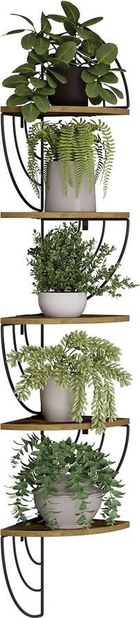 SureDeal Depot SureDeal Wandrek Hoek Kast Wandplank 5 Lagen Muur Hout Boekenkast Vakkenkast Woonkamer Slaapkamer Tuin