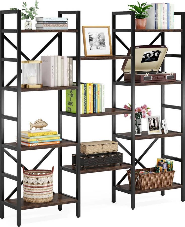 SureDeal Depot SureDeal Kast Huiskamer Luxe Boekenkast Industrieel 158x30x154cm Industriele Kast Retro Hout Binnen Kasten