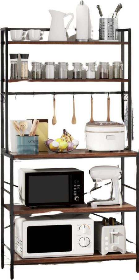 SureDeal Depot SureDeal Keukenkast Industrieel 85x40x165 cm Inclusief haken 5 lagen Kast Keuken