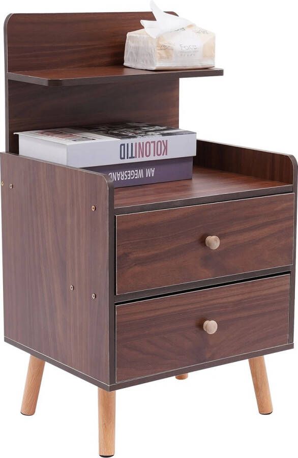 Costway SureDeal Nachtkastje Bruin Slaapkamer 2 Lades 40x34x70 cm Dressoir Kast Huiskamer Walnoot Kleur