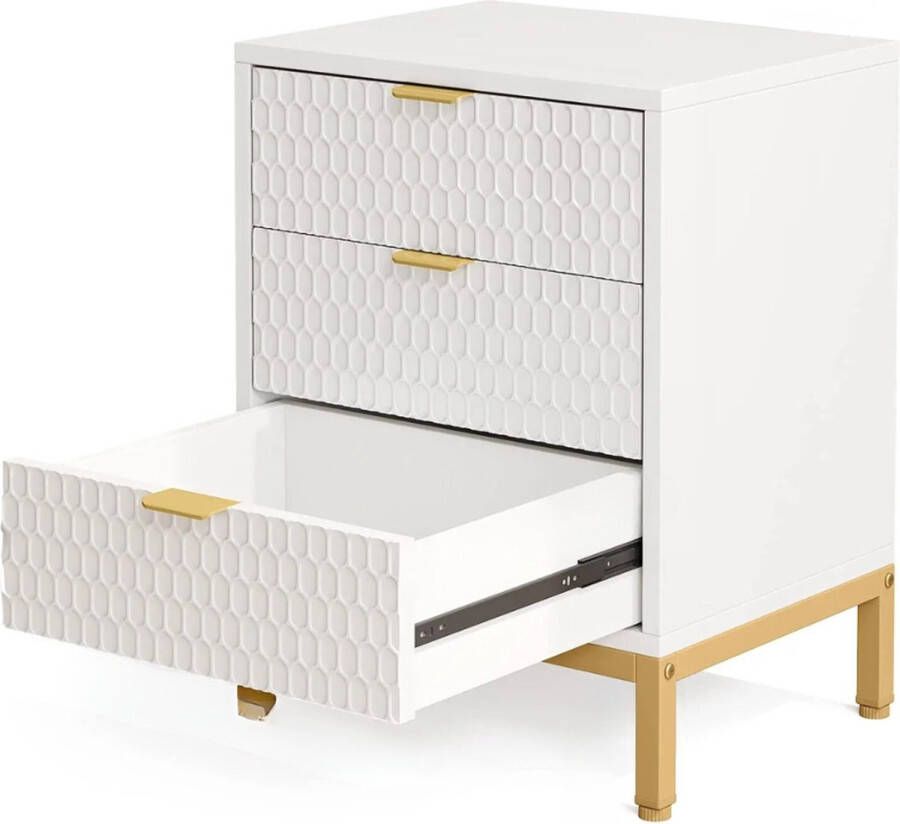 SureDeal Depot SureDeal Nachtkastje Goud Wit Luxe Slaapkamer 3 Lades 50x40x65 cm Dressoir Kast Huiskamer