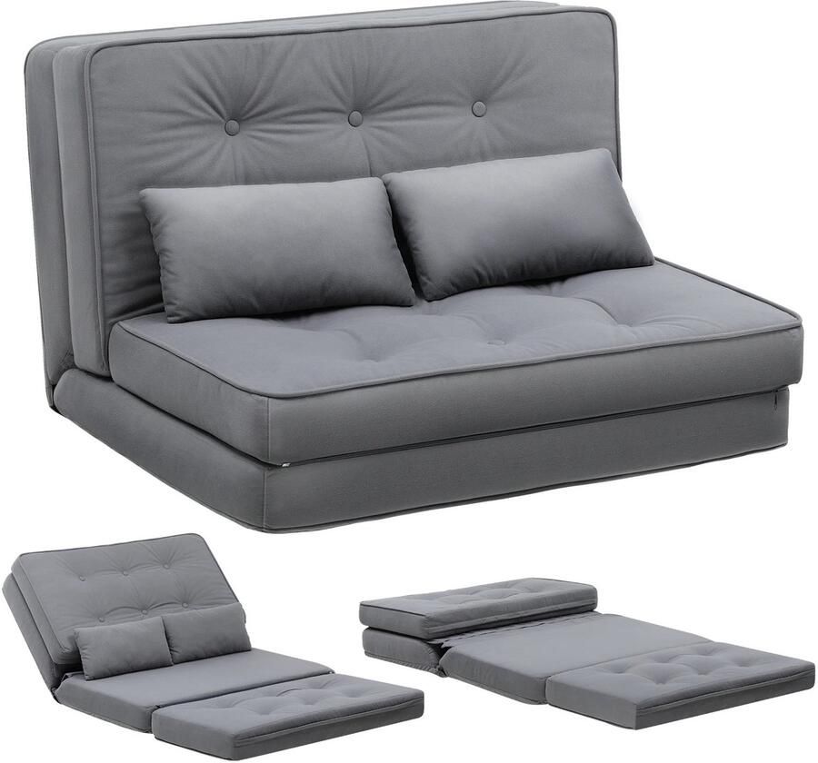 Suredeal 2-zits Slaapbank 90×53×57 cm (B×D×H) – Grijs – Opvouwbare Sofa met 6‑traps Verstelbare Rugleuning – Stoffen Bank Voor Woonkamer Slaapkamer Camping