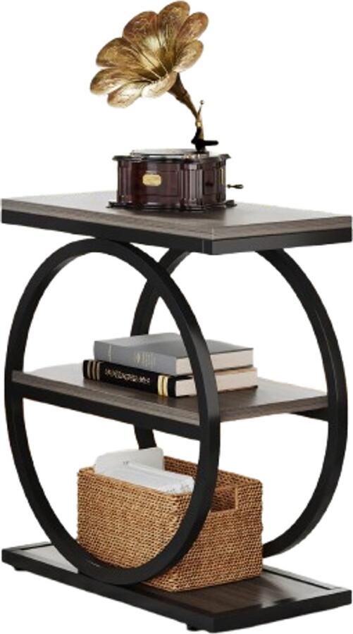 Suredeal Bijzettafel 60×30×65 cm (B×D×H) – Hout Metaal – Grijs – Smalle Tafel met 3 Planken – Industrieel Design – Voor Woonkamer Slaapkamer – Rechthoekig