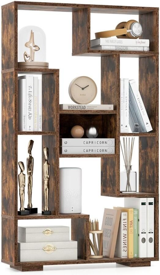 Suredeal Boekenkast Modern 11 Open Planken 70x20x120 cm Bruin Geometrisch Design