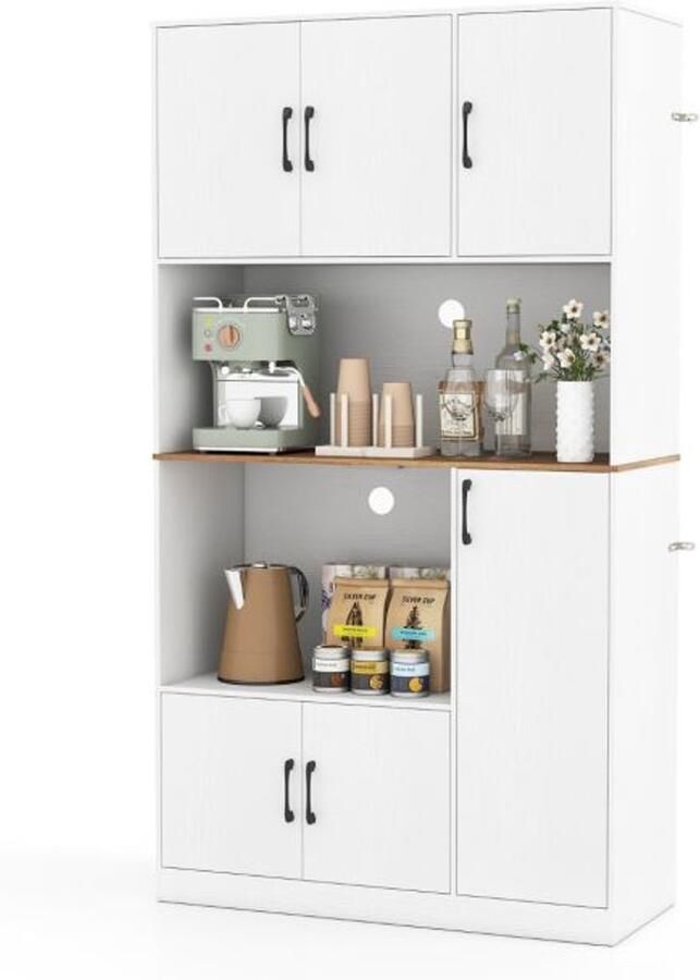 Suredeal Buffetkast met Stopcontact & USB Keukenkast 100x40x180 cm Wit Magnetronkast met Opbergruimte