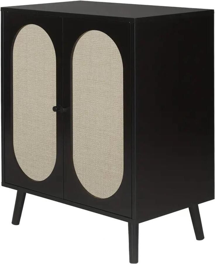 Suredeal Buffetkast Rotan Zwart 2 Deuren 2 Verstelbare Planken MDF & Hardhout Boerderijstijl Voor Woonkamer Keuken