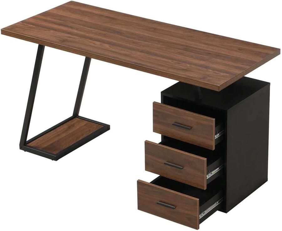 Suredeal Bureau 138 5x58x75 cm Met 3 Laden MDF Hout & Metaal Donkerbruin Industrieel Voor Kantoor of Thuiswerk