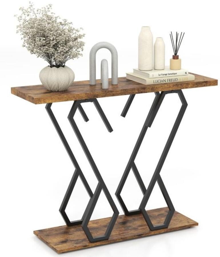 Suredeal Console Tafel 100x30x79 cm Kunstmarmer & Metaal Bruin Zwart Ingangs- & Foyer Tafel met Verstelbare Poten