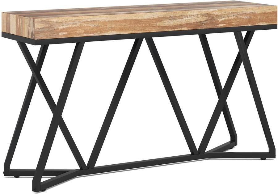 Suredeal Consoletafel 140x30x90 cm Beige & Zwart Industrieel Houtlook Met Opbergruimte Achter Bank Haltafel Metaal Frame