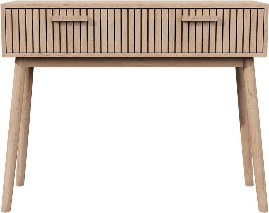 Suredeal Consoletafel met 2 Lades 100x35x80 cm Hout MDF Natuurlijke Kleur Smal Dressoir voor Hal & Woonkamer