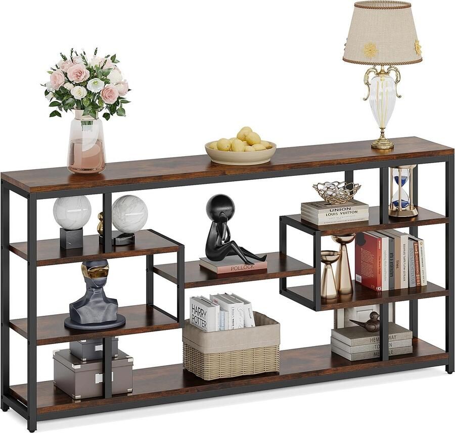 Suredeal Consoletafel Woonkamer 5-Laags Banktafel met Open Opbergplanken 180cm