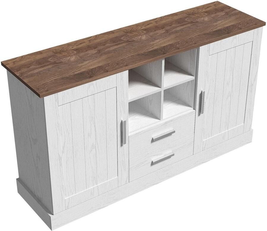 Suredeal Dressoir 140x40x79 5 cm Spaanplaat Wit Bruin Met Lades & Deuren Modernee vormgeving