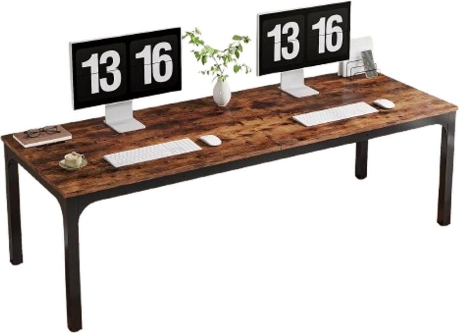 Suredeal Dubbel Bureau 200×70×75 cm (B×D×H) – Hout Metaal – Bruin – Groot 2‑Persoons Werkbureau – Industrieel Design – Voor Thuiskantoor of Kantoorruimte