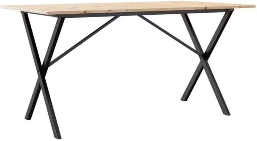 Suredeal Eetkamertafel 140x80x75 cm Massief Grenenhout IJzeren X-Frame Klassiek Weerbestendig Voor Binnen & Buiten