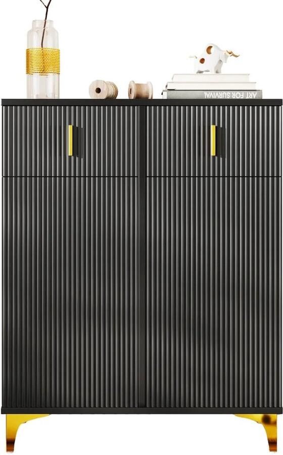 Suredeal Elegant Dressoir Schoenenkast Verstelbare Planken Goudkleurige Decoraties Met Lades