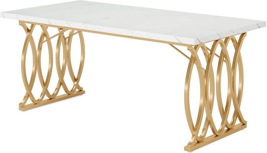 Suredeal Executive Bureau 160x80x75 cm MDF Metaal Wit Goud Groot Computertafel Voor Kantoor of Vergaderruimte Modernee vormgeving Stabiel Frame