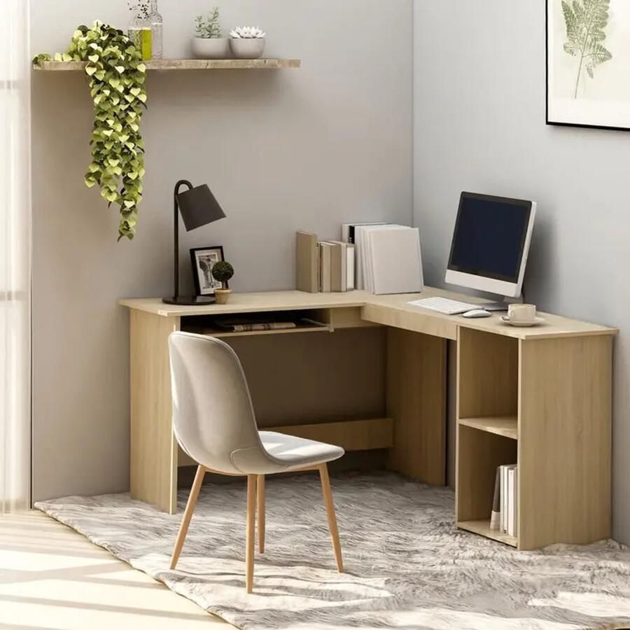 Suredeal Hoekbureau L-vorm 140x120x75 cm Bewerkt Hout Sonoma Eiken 2 Schappen Modern Design Voor Kantoor Werken