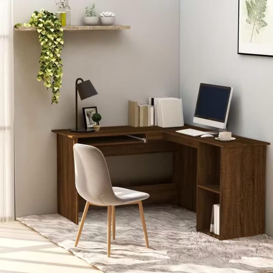 Suredeal Hoekbureau L-vorm 140x120x75 cm Eikenbruin Bewerkt Hout 2 Schappen Modern Design Kantoor