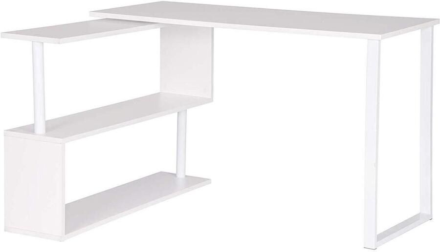 Suredeal Hoekbureau met Draaiende Planken -Opbergrekken Wit 120x50x74 cm