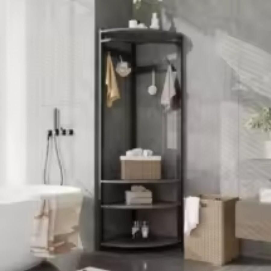 Suredeal Hoekkapstok met 6 Haken & 3 Planken 50x50x180 cm Metaal & Hout Donkergrijs Vrijstaande Halboom