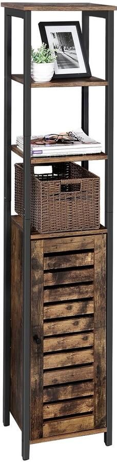 Suredeal Hoge Kledingkast & Boekenkast 80x40x167 cm Hout & Metaal Vintage Staand Rek met 3 Planken & Deuren