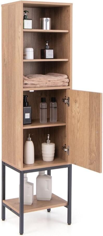 Suredeal Hoge Woonkast 146 cm Vrijstaand met Verstelbare Planken & Kastdeur MDF & Metaal Natuur Wit Torenkast