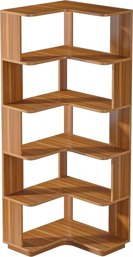 Suredeal Industriële Hoek Boekenkast Boekenplank 165x60x60 cm Houtnerf Hoekplank Geel Kast