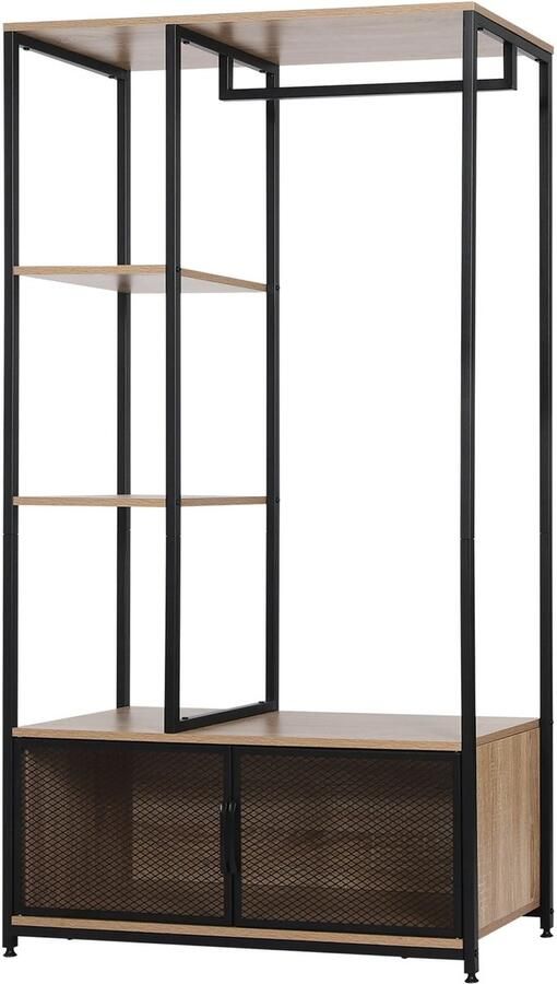 Suredeal Industriële Kapstok met Opbergkast 90x40x167 cm Hout & Metaal Donker Beuken Zwart Vrijstaand Kledingrek