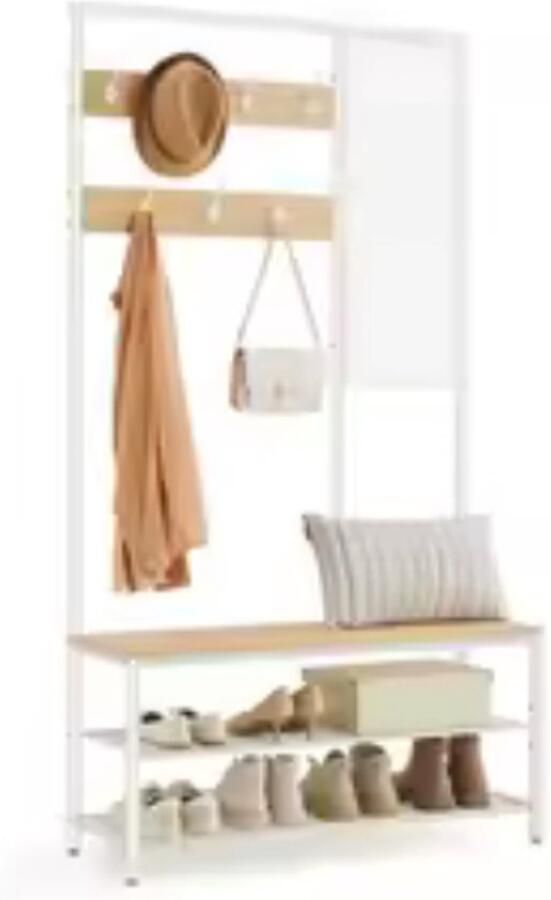 Suredeal Kapstok met Spiegel & 7 Haken 98x35x180 cm Spaanplaat Staal Multikleur Voor Hal & Entree Vrijstaand Modernee vormgeving Montage Nodig