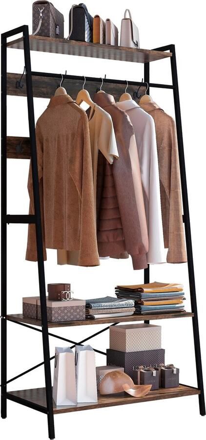 Suredeal Kapstok Schoenenrek Hout Zwart Industrieel 75.5x42x182 cm Garderobe Wandkapstok Schoenenkast