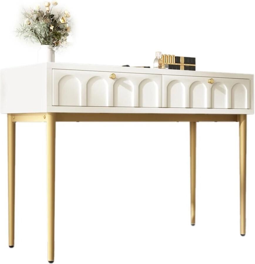 Suredeal Kaptafel met 2 Laden 76 5 cm Hoog Crème en Wit Ladenkast Dressoir Slaapkamer Woonkamer