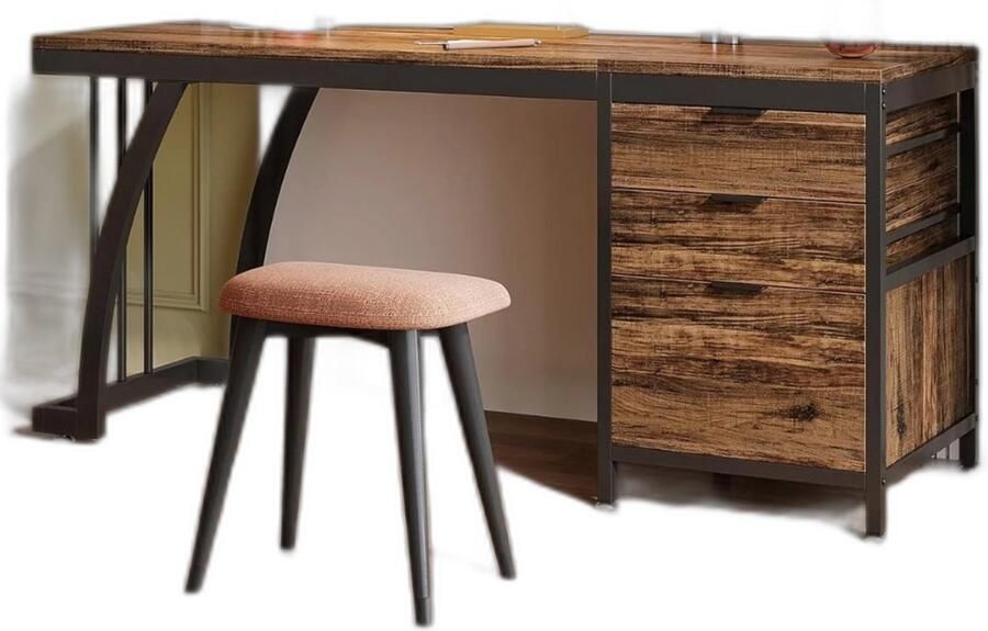 Suredeal Kaptafel met 3 Lades & Omkeerbaar Bureau 150x60x75 cm Hout Metaal Bruin Grote Tafel Voor Slaapkamer of Woonkamer Rustieke Stijl