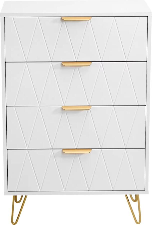 Suredeal Kast Huiskamer Dressoir Ladeblok Wit Goud 60x34x90 cm Buffetkast Design Kast Keuken Woonkamer