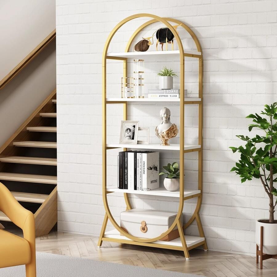 Suredeal Kast Huiskamer Luxe Boekenkast Goud 70x30x180 cm Design Kast Binnen Kasten