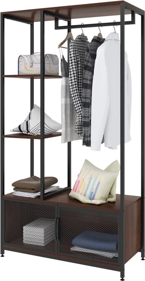 Suredeal Kledingkast Kapstok Kledingrek 90x40x167 cm Wandkast Boekenkast Vakkenkast