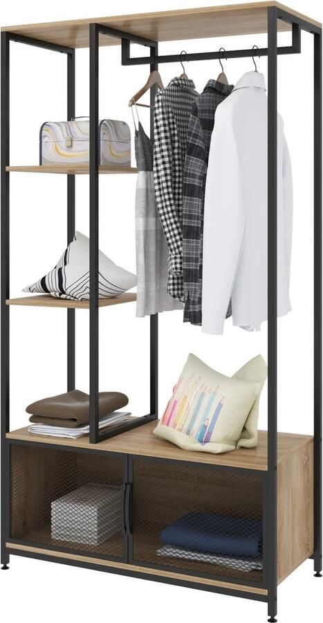 Suredeal Kledingkast Kapstok Kledingrek 90x40x167 cm Wandkast Boekenkast Vakkenkast