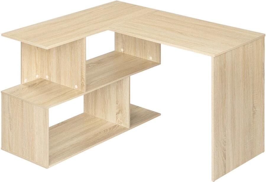 Suredeal L-Vorm Bureau 120×100×77 cm (B×D×H) – Hout – Licht Eiken – Hoekbureau met Opbergruimte & Planken – Computer- en Werktafel – Voor Woonkamer Kantoor