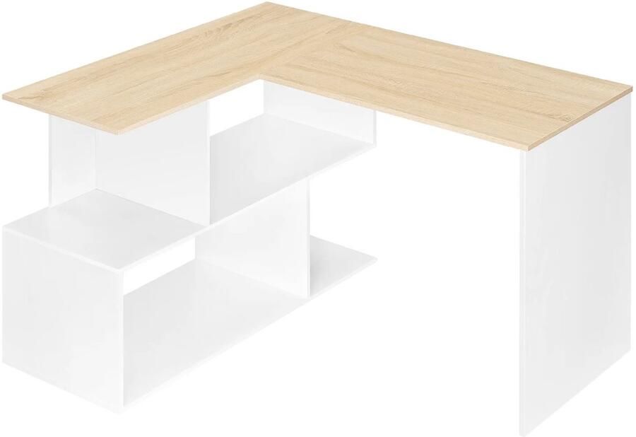 Suredeal L-Vorm Bureau 120×100×77 cm (B×D×H) – Houtlook – Wit Licht Eiken – Hoekbureau met Opbergruimte – Computer Speeltafel – Voor Kantoor Woonkamer