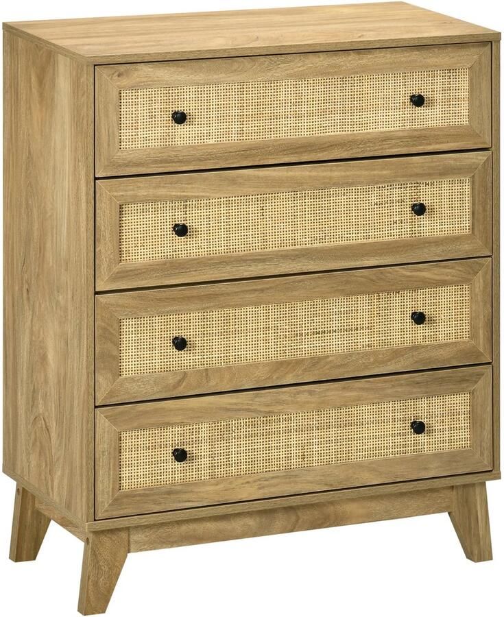 Suredeal Ladekast 4 Laden 80x35x95 cm Houtmelamine MDF -Rotan Boheemse Stijl Woonkamer