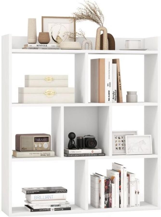 Suredeal Open Boekenkast met 7 Kubussen 80x20x90 cm Hout Wit Modern Opbergmeubel met Anti-Kantelset