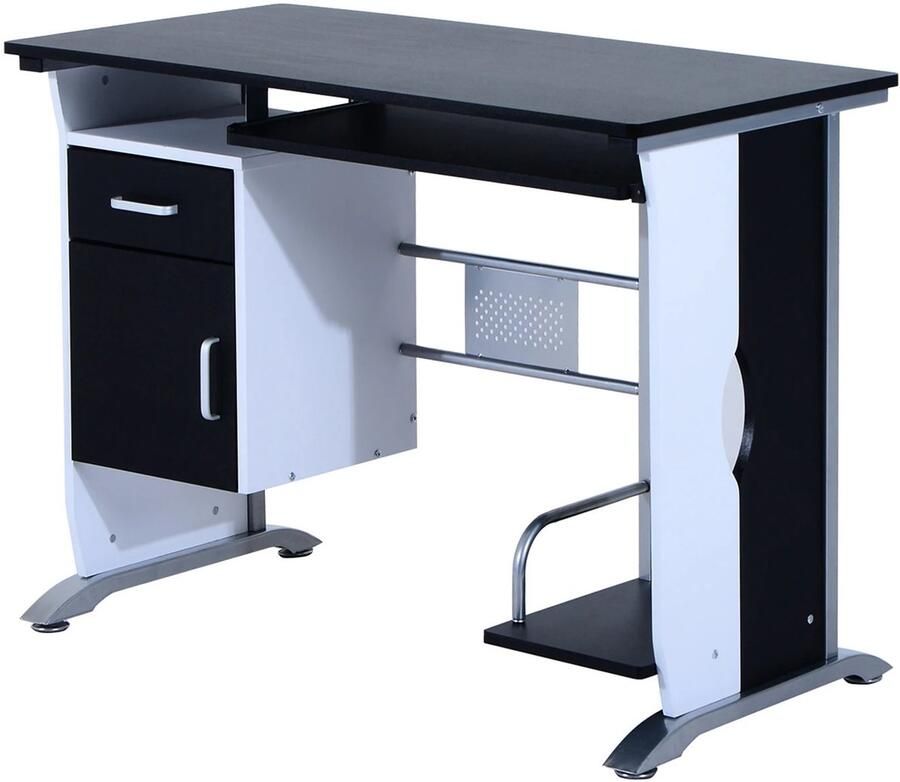 Suredeal Pc Bureau 100x52x75 cm MDF Hout -Metaal Zwart -Zilver Met Lade -Toetsenbordlade Modern