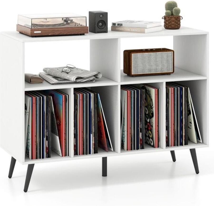 Suredeal Platenspelerkast met Vinyl Opbergplanken 3-Laags 100x40x74 5 cm Hout & Metaal Wit