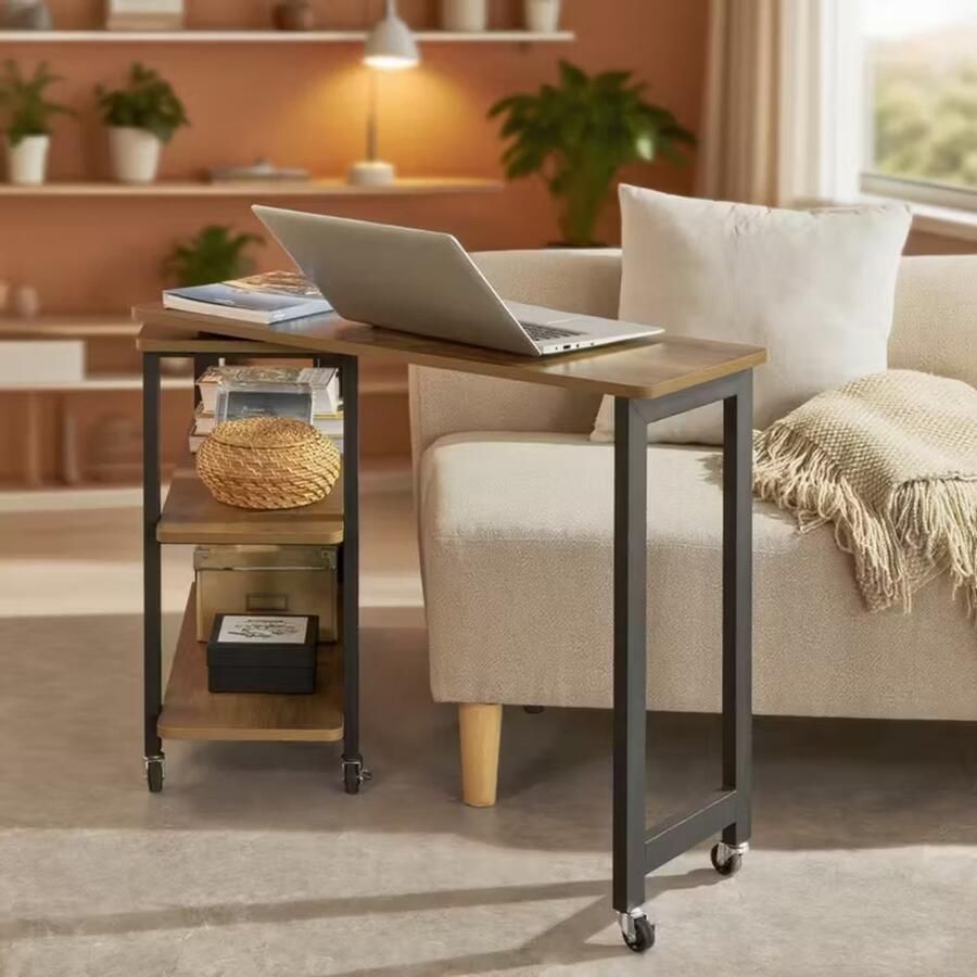 Suredeal Rijdende Consoletafel 133x30x69 cm Met 6 Wielen Vezelplaat Vintage 2 Planken Voor Bank of Kantoor