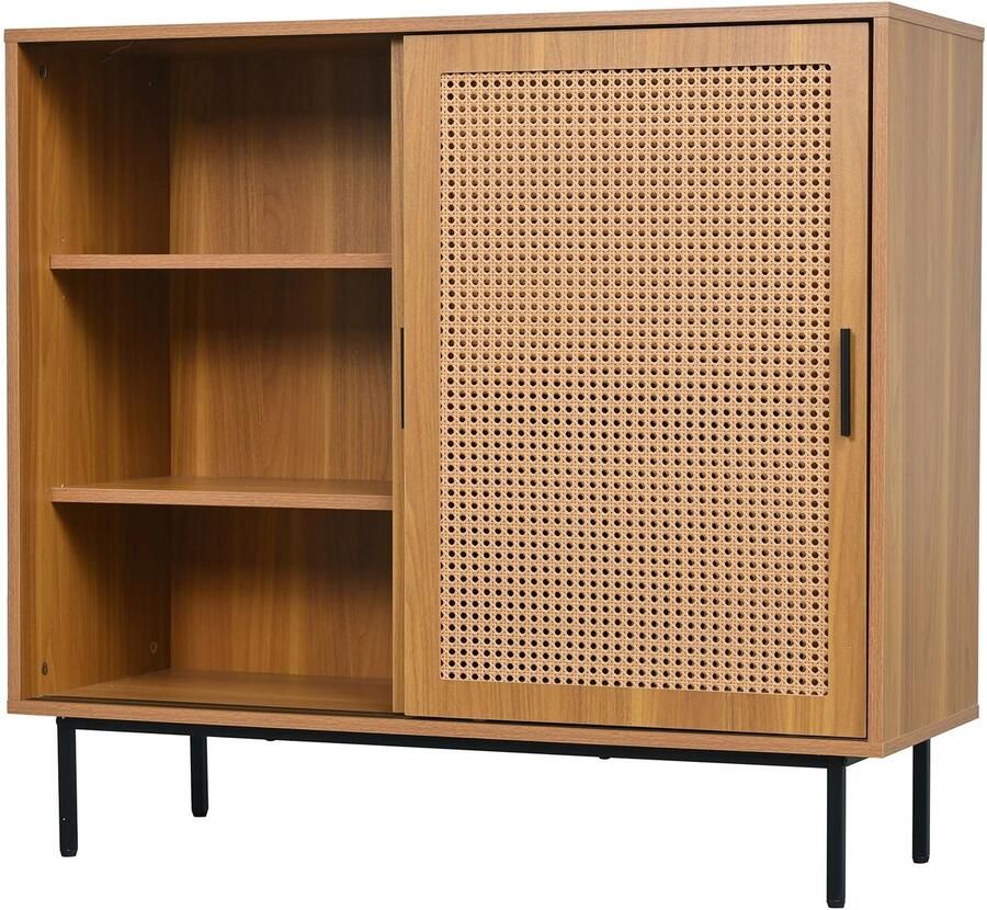 Suredeal Rotan Dressoir Opbergkast met 2 Schuifdeuren 37×100×90 cm Spaanplaat Naturel Minimalistisch Moderne
