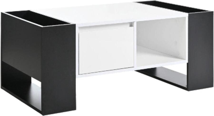 Suredeal Salontafel 106×60×40 cm (B×D×H) – Houtlook – Wit Zwart – Met Lades & Opbergruimte – Handgreeploos Design – Moderne Tafel Voor Woonkamer – Stevig